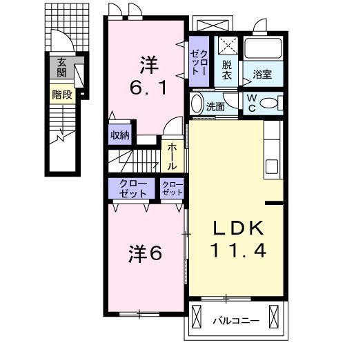プラーナB(2LDK/2階)の間取り写真