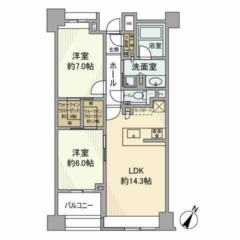 パークホームズ本郷ザレジデンス(2LDK/2階)の間取り写真