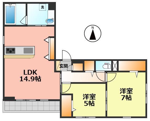 LUVITA新福寺町(2LDK/1階)の間取り写真