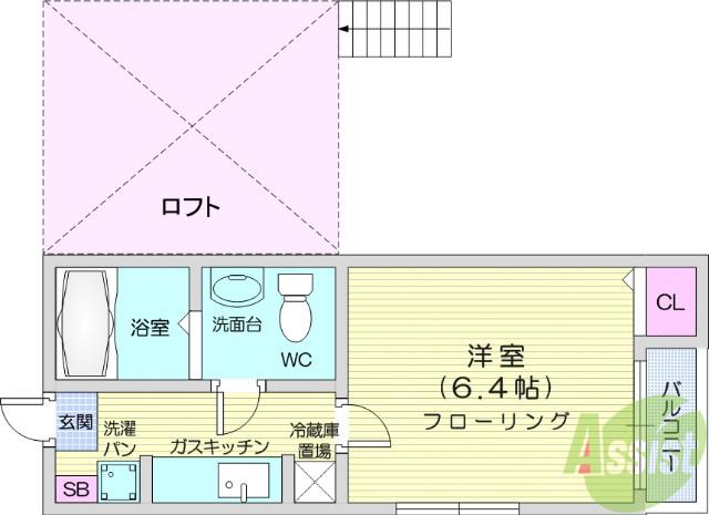 ヴァンベール宮町(1K/1階)の間取り写真