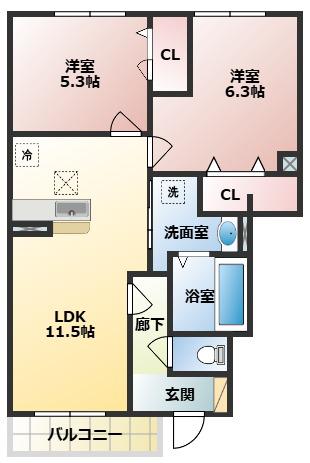 AMFURU (2LDK/1階)の間取り写真