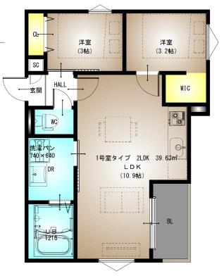 REGALイースト川西III(2LDK/1階)の間取り写真