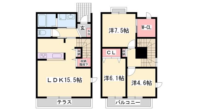プチウエストIIID・E・F(3LDK/1階)の間取り写真