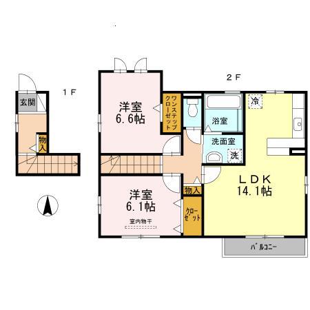 D-ROOM琴塚B(2LDK/2階)の間取り写真
