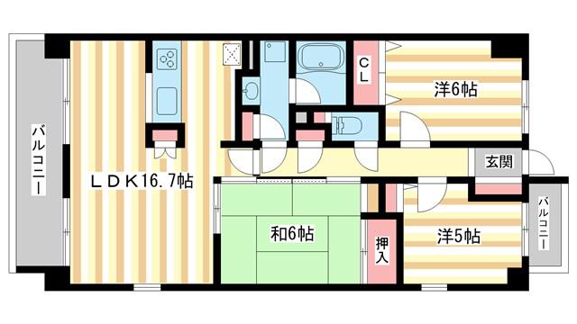 プランヴェール奈良新大宮(3LDK/7階)の間取り写真