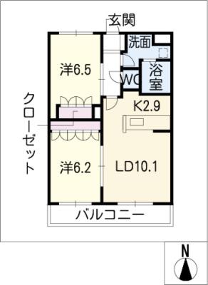 NY ウエスト HARLEY A(2LDK/2階)の間取り写真