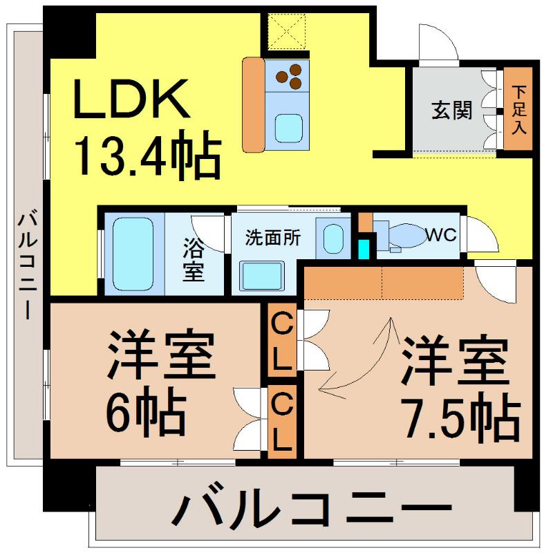 アーデン泉プレミア(2LDK/6階)の間取り写真
