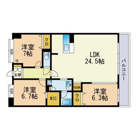 アクアリア平尾浄水(3LDK/3階)の間取り写真