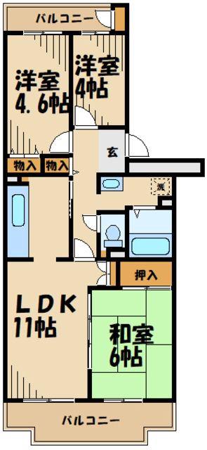 コーポレート相模原富士見(3LDK/4階)の間取り写真