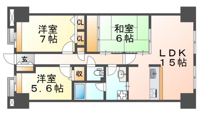メイツ南千里(3LDK/4階)の間取り写真