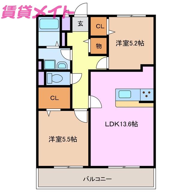 ピクシス(2LDK/3階)の間取り写真