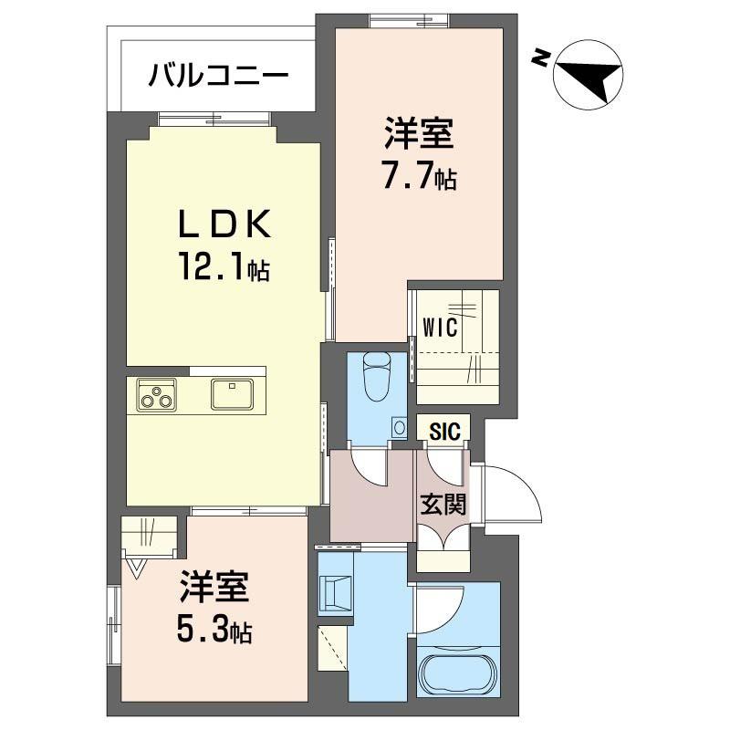 ヴィラージュ穂々(2LDK/2階)の間取り写真