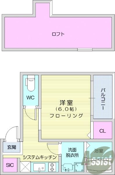 シャーロット(1K/1階)の間取り写真
