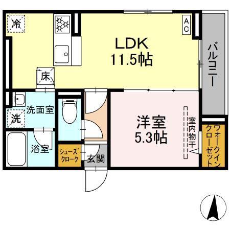 D PAINA 登戸III(1LDK/1階)の間取り写真