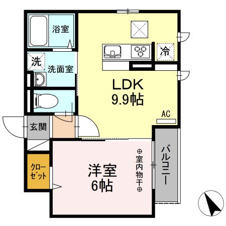 イースト河辺(1LDK/2階)の間取り写真