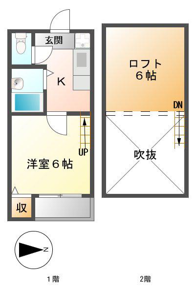 ウッドビレッジ(1K/2階)の間取り写真