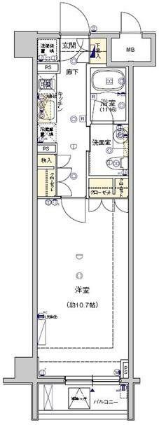 FEETH水天宮前(1K/4階)の間取り写真