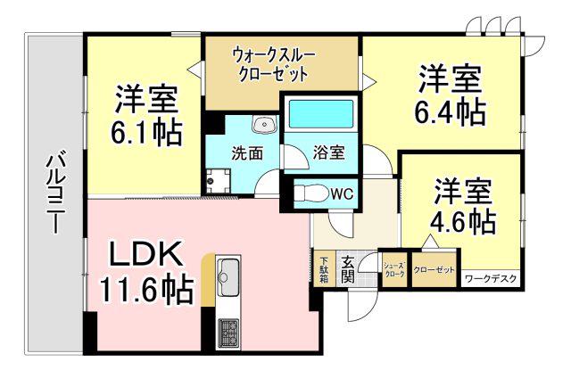 D-ROOM鷹の巣2丁目(3LDK/2階)の間取り写真