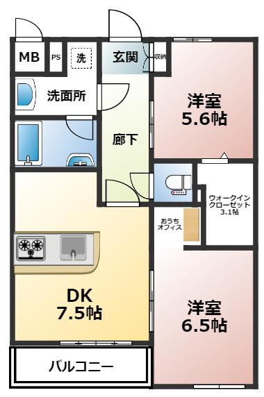 SERENO(2DK/2階)の間取り写真