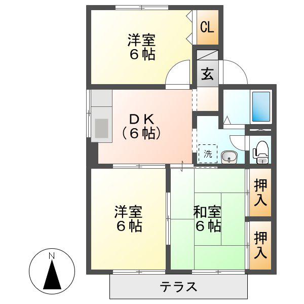 フォンティーヌC棟(3DK/1階)の間取り写真
