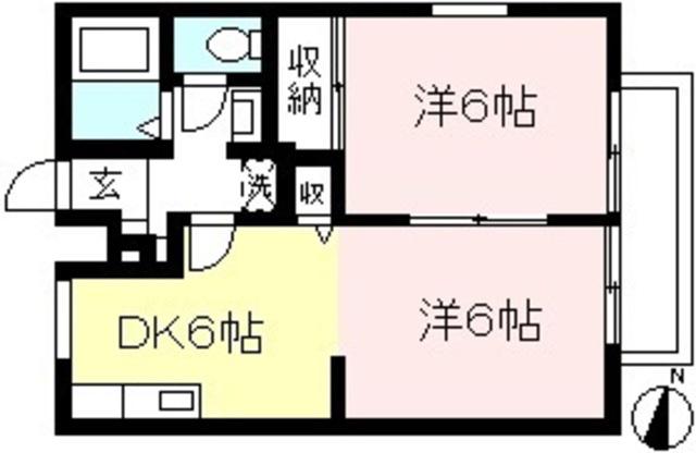 シャルマン向ヶ丘B棟(2DK/2階)の間取り写真
