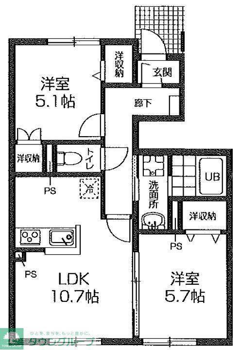 コンフォートパストラルB(2LDK/1階)の間取り写真