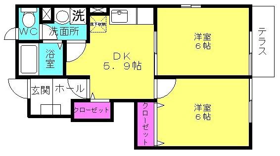 ヴェルドュールA(2DK/1階)の間取り写真