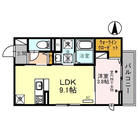 ルミナス寺町(1LDK/1階)の間取り写真