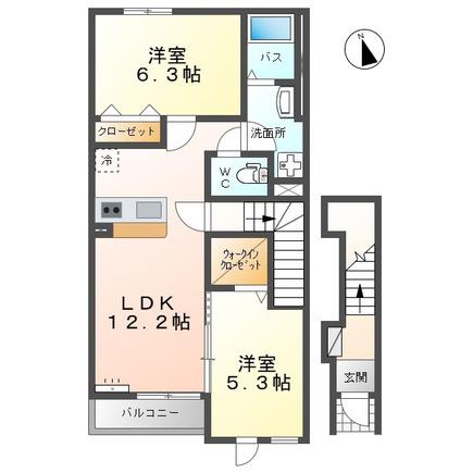土佐山田町アパート(2LDK/2階)の間取り写真