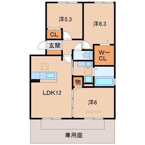 メゾンドヒル(3LDK/1階)の間取り写真