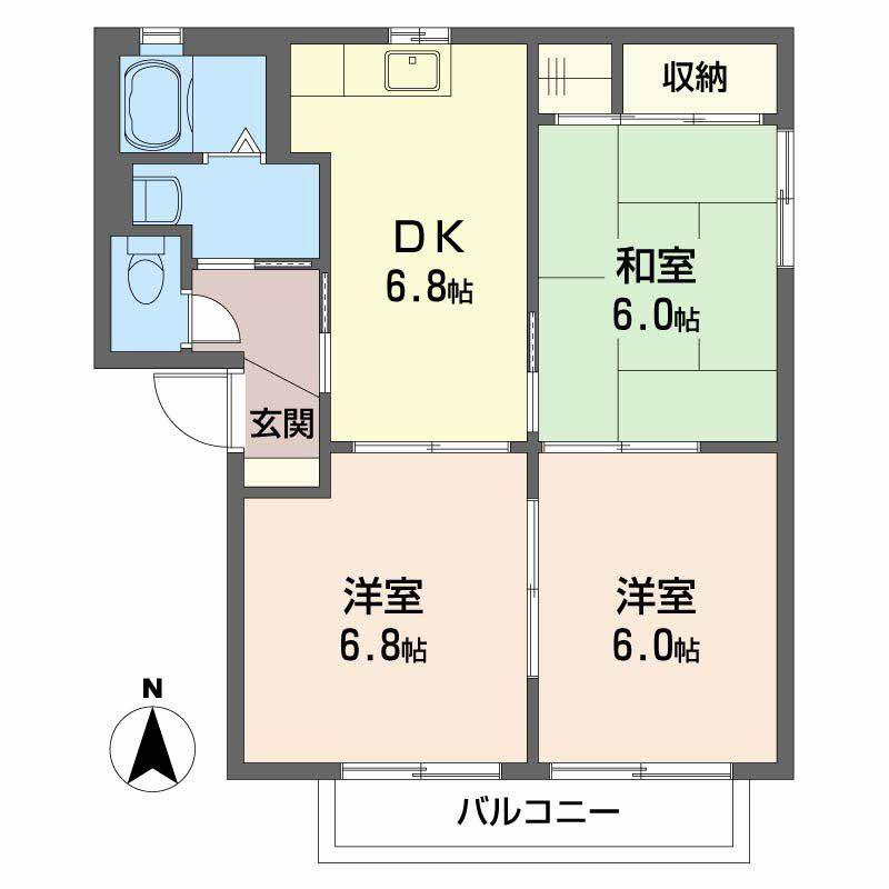 ファミールM II棟(3DK/2階)の間取り写真
