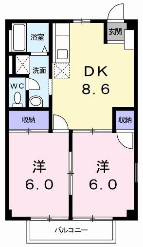 ハイムユルノクチII(2DK/2階)の間取り写真