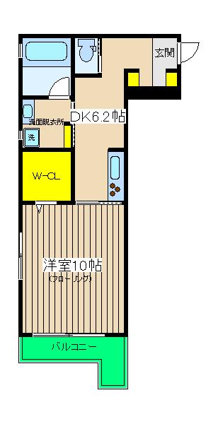 ポートヒルB(1SDK/2階)の間取り写真