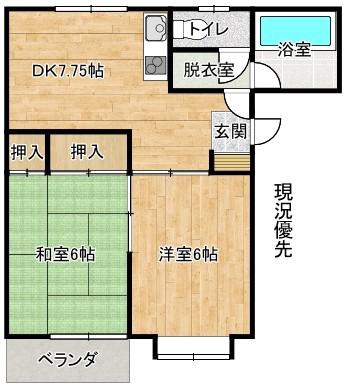 ハイムてんもりIII B棟(2DK/2階)の間取り写真