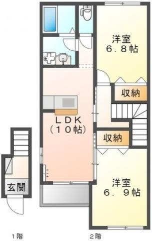 カサ・フェンテ(2LDK/2階)の間取り写真