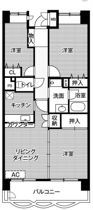 ビレッジハウス東松山タワー2号棟(3LDK/4階)の間取り写真