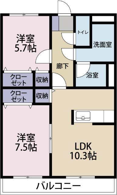 イーストン(2LDK/1階)の間取り写真