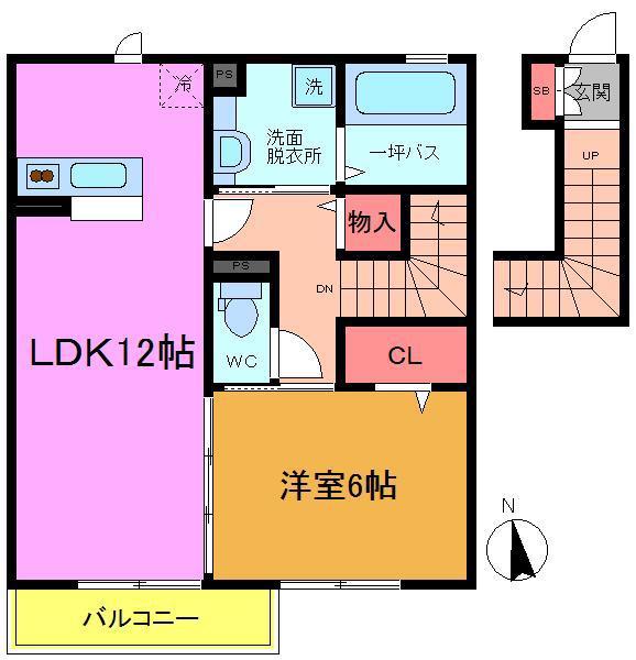 ディアコート(1LDK/2階)の間取り写真