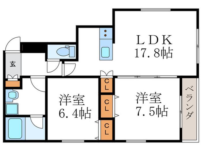 KALAN新町三条(2LDK/3階)の間取り写真