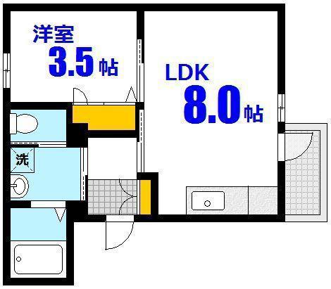 月光府中大通(1LDK/1階)の間取り写真