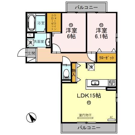 COZY COURT竹中(2LDK/3階)の間取り写真