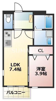 シャロム西子飼(1LDK/3階)の間取り写真