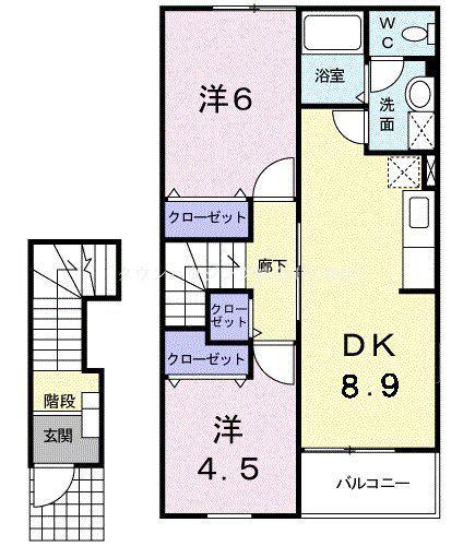 ア・ラ・モードB(2DK/2階)の間取り写真