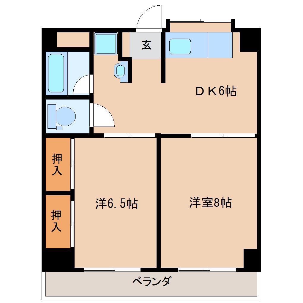 マンション長利(2DK/4階)の間取り写真