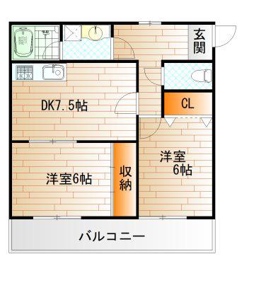 アンヘル木町(2LDK/2階)の間取り写真
