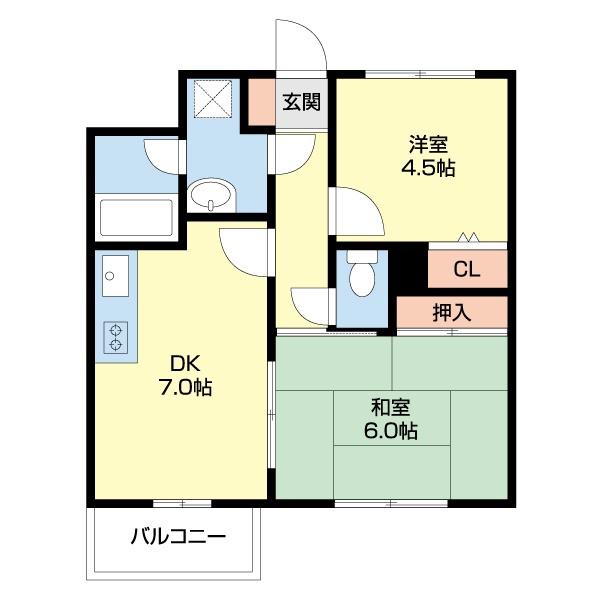 ライオンズマンション高田(2DK/6階)の間取り写真