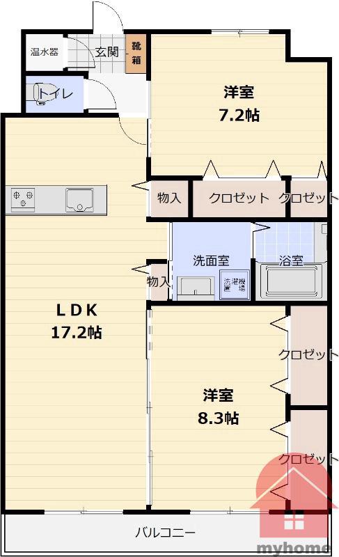グランドゥール緑丘(2LDK/1階)の間取り写真