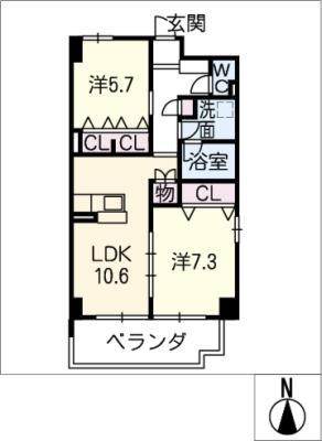 ベルシャトレ御器所(2LDK/3階)の間取り写真