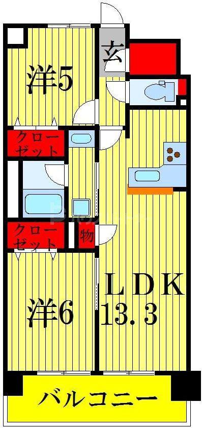クリオ柏(2LDK/4階)の間取り写真