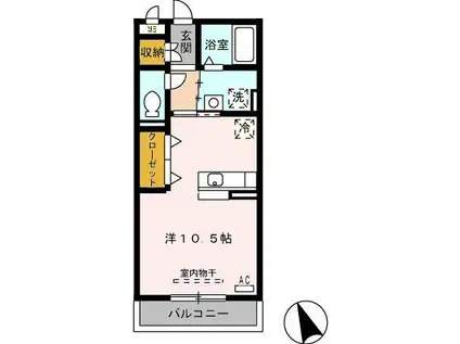 プレミアム B棟(1K/2階)の間取り写真